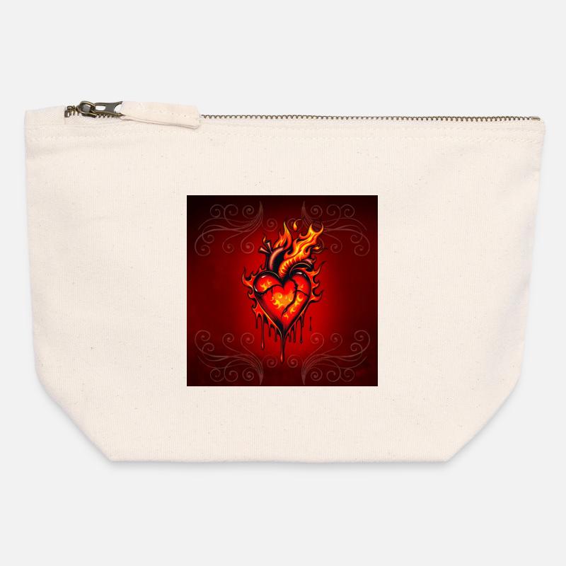 Flaming heart. - Canvas Zip Pouch 12 x 13 cm - nature