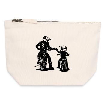 Motocross père et fils - Pochette zippée en toile 12 x 13 cm - blanc naturel - Devant
