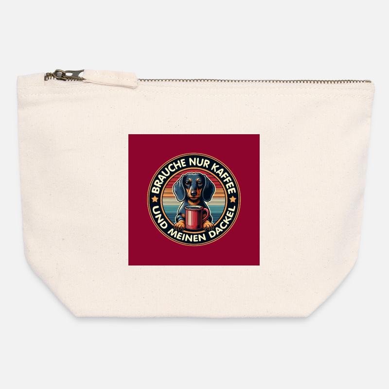Hunde-Design Dackel mit Kaffeetasse - Canvas Reißverschluss-Täschchen (12 x 13 cm) - Naturweiß
