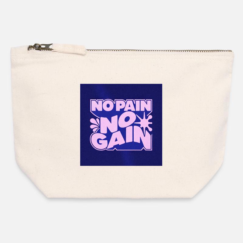 Pas de douleur, pas de gain Conception motivante - Pochette zippée en toile 12 x 13 cm - blanc naturel