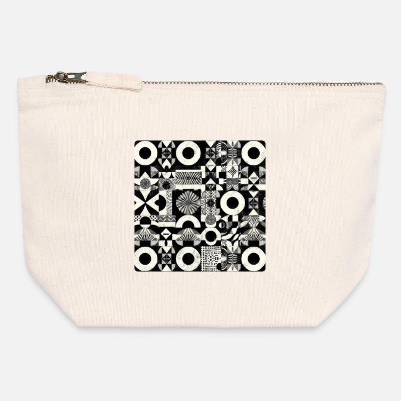 Abstract Black and White Pattern Geometry - Canvas Zip Pouch 12 x 13 cm - nature