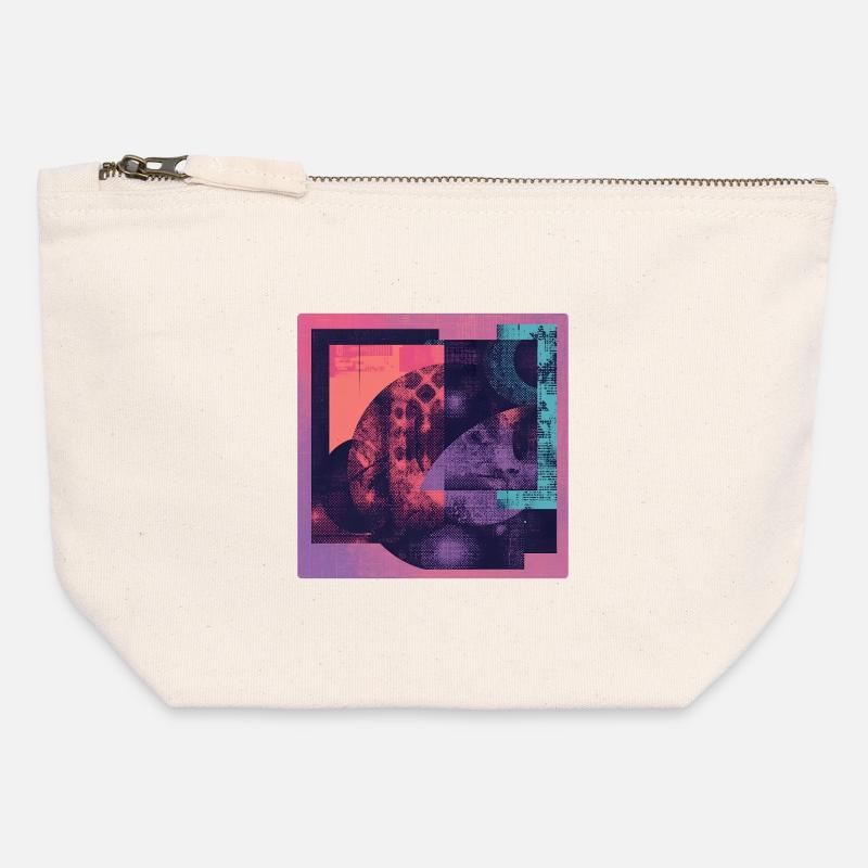 Neon Collage Geometric Pattern - Canvas Zip Pouch 12 x 13 cm - nature