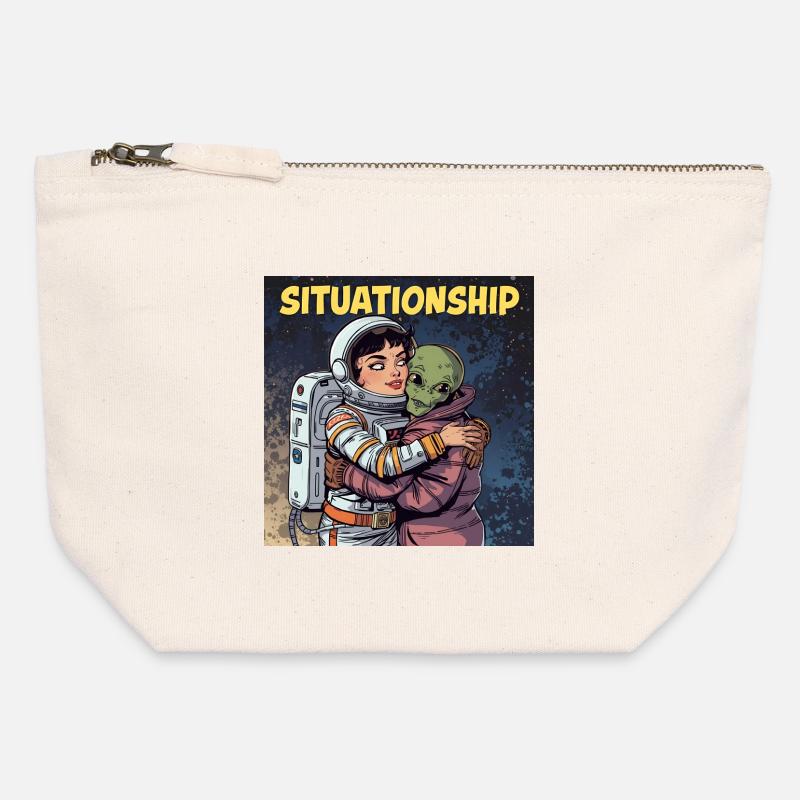 Situationship Astronautin und Alien - Canvas Reißverschluss-Täschchen (12 x 13 cm) - Naturweiß