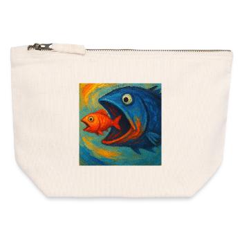 Blue Sea Fish in Search of Red Fish - Canvas Zip Pouch 12 x 13 cm - nature - Front