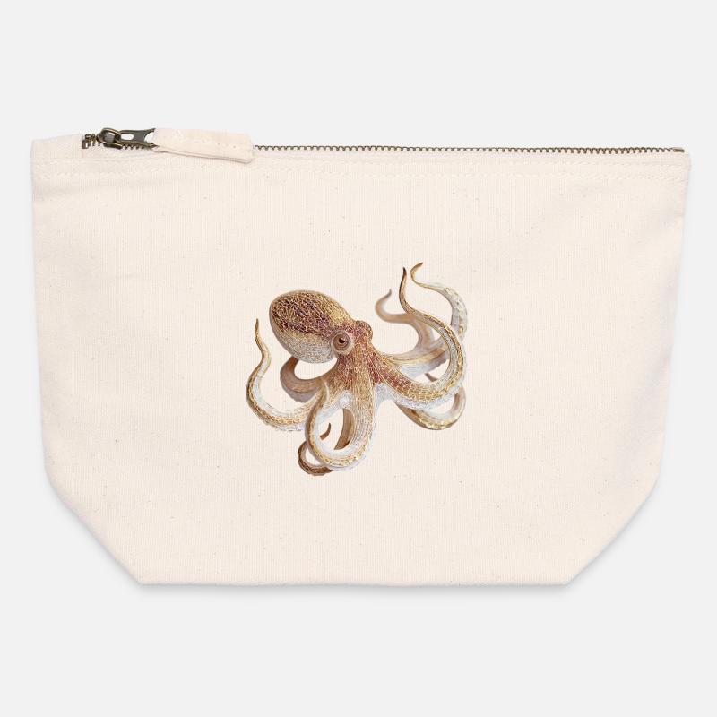 Octopus Net Pattern – Maritime Style - Canvas Zip Pouch 12 x 13 cm - nature