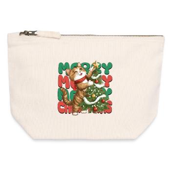 Katze Weihnachtsbaum Weihnachten Xmas Süß Lustig - Canvas Reißverschluss-Täschchen (12 x 13 cm) - Naturweiß - Vorne