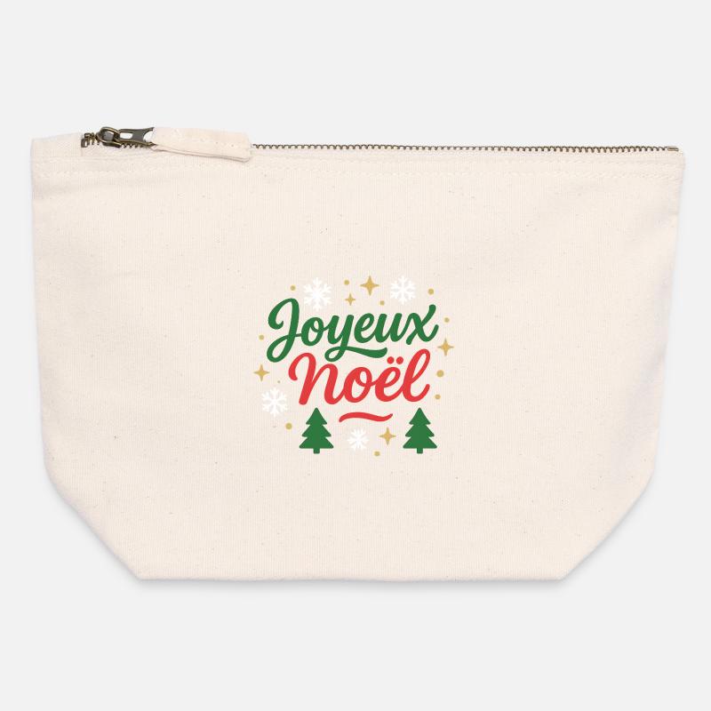 Frohe Weihnachten Design-Tippfehlertext Grün Rot - Canvas Reißverschluss-Täschchen (12 x 13 cm) - Naturweiß