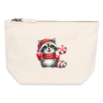 Cozy Raccoon With Candy Cane - Canvas Zip Pouch 12 x 13 cm - nature - Front