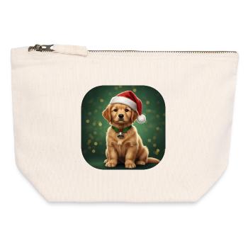 Weihnachtsmann-Welpen-Weihnachtsglocke - Canvas Reißverschluss-Täschchen (12 x 13 cm) - Naturweiß - Vorne