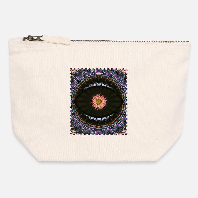 Kaleidoscope Mandala Neon Pattern - Canvas Zip Pouch 12 x 13 cm - nature