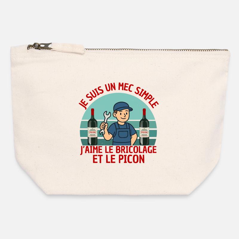 Simple DIY guy and funny humor aperitif - Canvas Zip Pouch 12 x 13 cm - nature