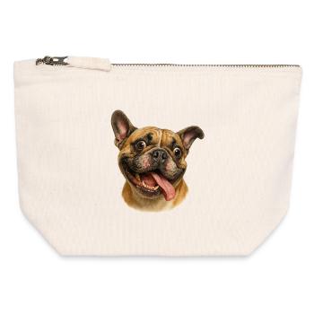 Tête de chien joyeuse avec langue - Pochette zippée en toile 12 x 13 cm - blanc naturel - Devant