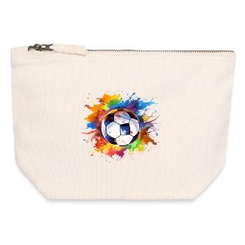 Ballon de football aquarelle - Pochette zippée en toile 12 x 13 cm - blanc naturel - Devant