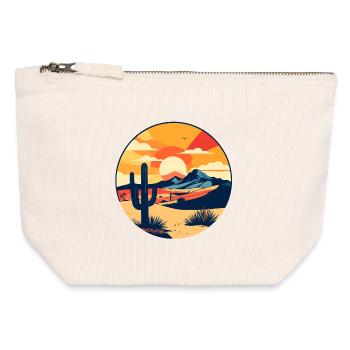 Panorama désertique Soleil rouge Motif paysager désertique - Pochette zippée en toile 12 x 13 cm - blanc naturel - Devant