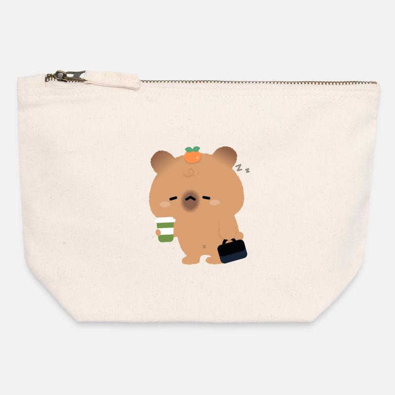 Tired Capybara with Coffee - Canvas Zip Pouch 12 x 13 cm - nature