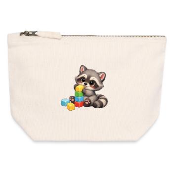 Baby Oskar with building blocks - Canvas Zip Pouch 12 x 13 cm - nature - Front