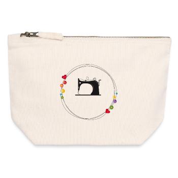 machine à coudre stylisée nostalgique avec boutons - Pochette zippée en toile 12 x 13 cm - blanc naturel - Devant