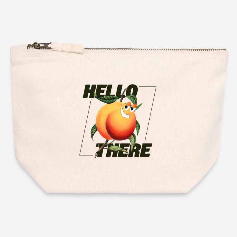 Peach Retro – Hello There Statement - Canvas Zip Pouch 12 x 13 cm - nature