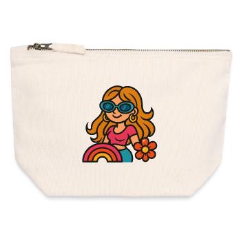 Retro Summer Girl - Flower Power Look - Canvas Zip Pouch 12 x 13 cm - nature - Front