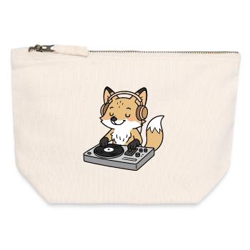 A fox as a DJ with headphones at the mixing desk - Canvas Zip Pouch 12 x 13 cm - nature - Front