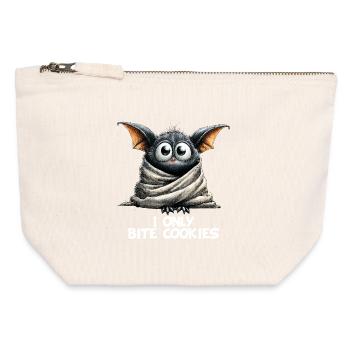 Whimsical Bat I only bite Cookies funny cartoon - Canvas Zip Pouch 12 x 13 cm - nature - Front