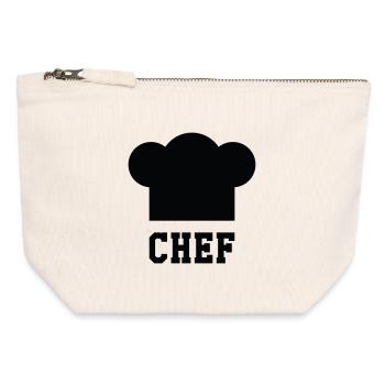 Toque Chef - Cuisine - Cuisinier - Pochette zippée en toile 12 x 13 cm - blanc naturel - Devant