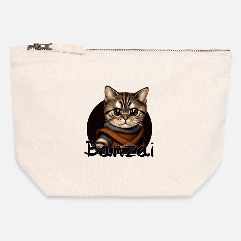 Aventure spatiale Banzai Cat - Pochette zippée en toile 12 x 13 cm - blanc naturel