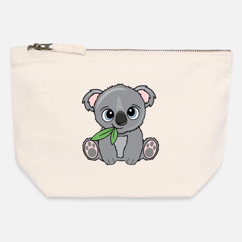 Kleiner Koala mit Blatt - Canvas Reißverschluss-Täschchen (12 x 13 cm) - Naturweiß