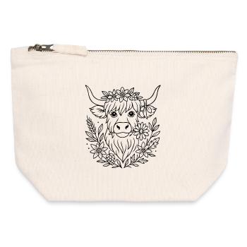 Highland Cow with Flowers - Volksfest Design - Canvas Zip Pouch 12 x 13 cm - nature - Front