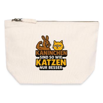 Humorvolles Kaninchen & Katze Motiv - Canvas Reißverschluss-Täschchen (12 x 13 cm) - Naturweiß - Vorne