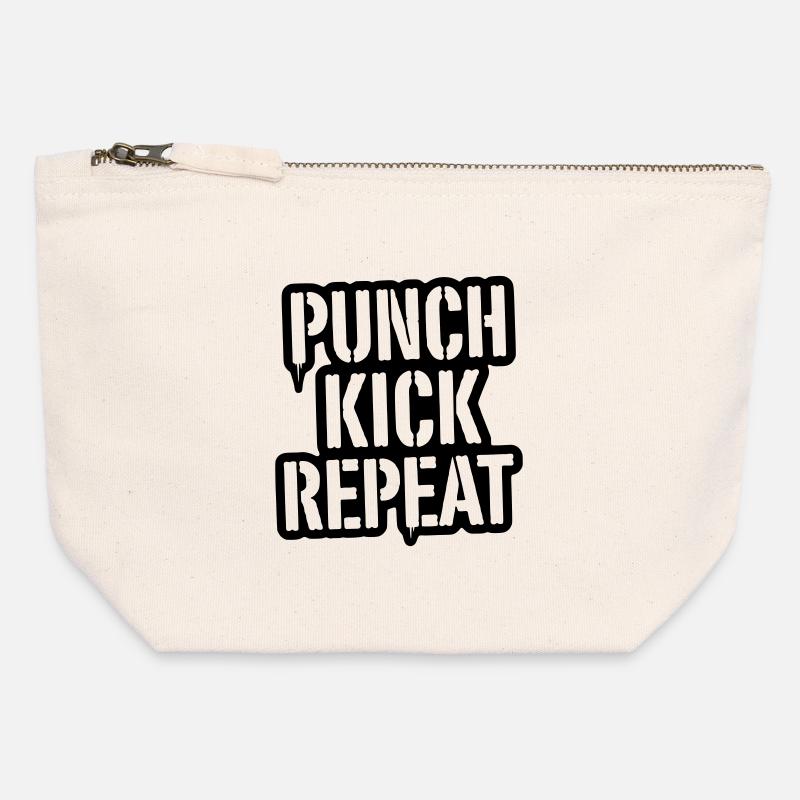 Punch, Kick, Repeat Lettering - Kickboxing - Canvas Zip Pouch 12 x 13 cm - nature