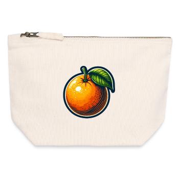 Orange cartoon éclatante avec feuille - Pochette zippée en toile 12 x 13 cm - blanc naturel - Devant