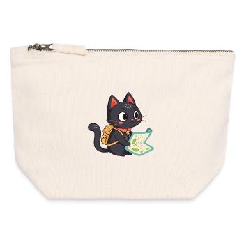 Abenteuerlustige Wanderkatze liest eine Karte - Canvas Reißverschluss-Täschchen (12 x 13 cm) - Naturweiß - Vorne