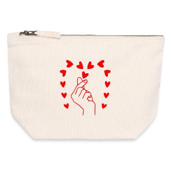 Finger Heart Love – Dessin minimaliste en lignes rouges - Pochette zippée en toile 12 x 13 cm - blanc naturel - Devant