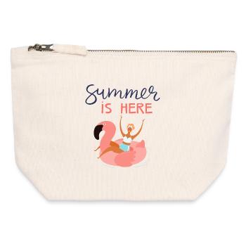 Soleil estival et flamant rose joyeux - Pochette zippée en toile 12 x 13 cm - blanc naturel - Devant