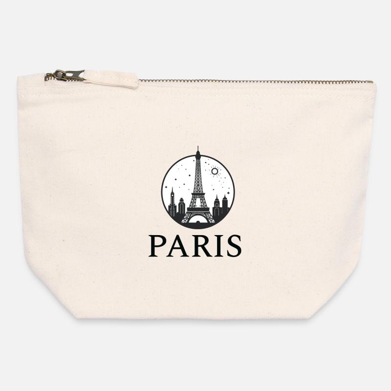 Paris Eiffel Tower silhouette in a circle - Canvas Zip Pouch 12 x 13 cm - nature