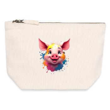 Cute pig head with color splashes - Canvas Zip Pouch 12 x 13 cm - nature - Front