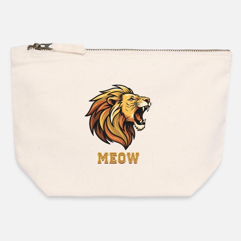Brüllender Löwe mit MEOW Witz - Canvas Reißverschluss-Täschchen (12 x 13 cm) - Naturweiß