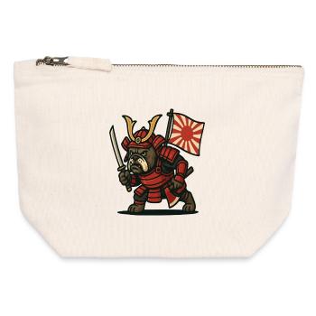 Samurai Bulldogge Krieger Japan Rüstung Design - Canvas Reißverschluss-Täschchen (12 x 13 cm) - Naturweiß - Vorne