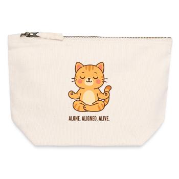 Chat méditant seul, aligné vivant - Pochette zippée en toile 12 x 13 cm - blanc naturel - Devant