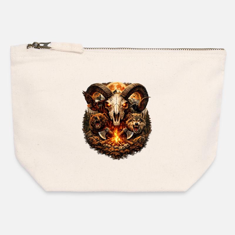 Firehorn Skull in Wolf Pack - Canvas Zip Pouch 12 x 13 cm - nature