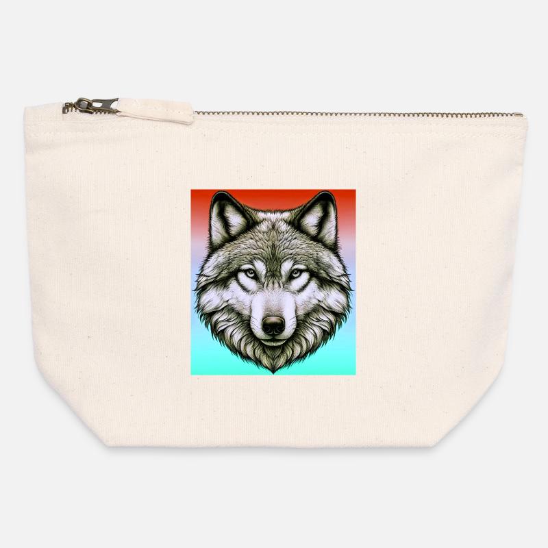 Wolf - Canvas Reißverschluss-Täschchen (12 x 13 cm) - Naturweiß
