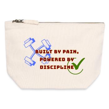 Construit par la douleur, alimenté par la discipline - Pochette zippée en toile 12 x 13 cm - blanc naturel - Devant
