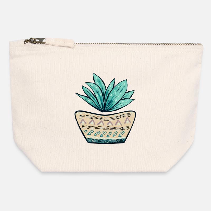 Succulent Pot Pattern - Canvas Zip Pouch 12 x 13 cm - nature