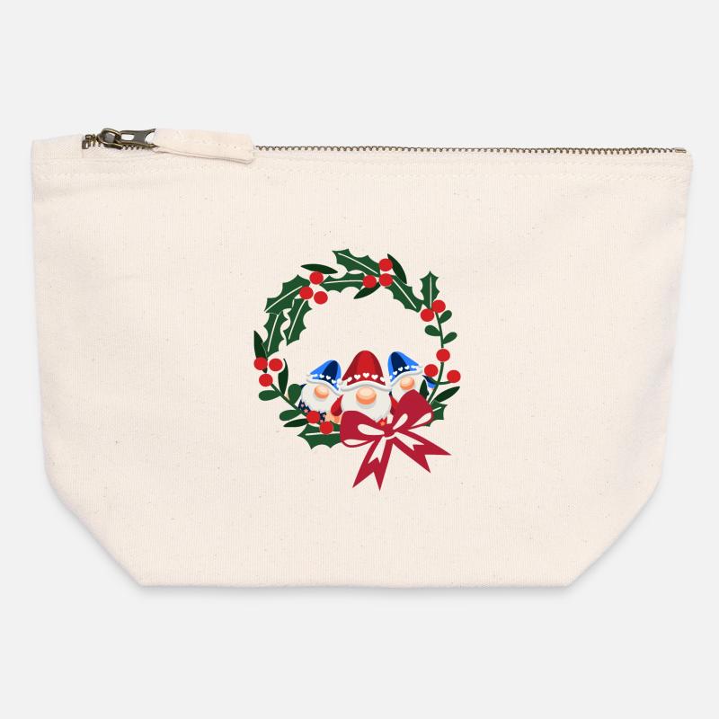 Three St. Nicholas Heads Wreath Bow - Canvas Zip Pouch 12 x 13 cm - nature