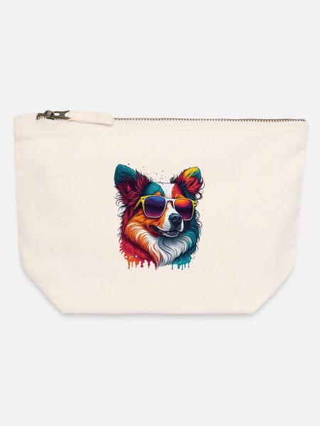 cooler Hund - Canvas Reißverschluss-Täschchen (12 x 13 cm) - Naturweiß