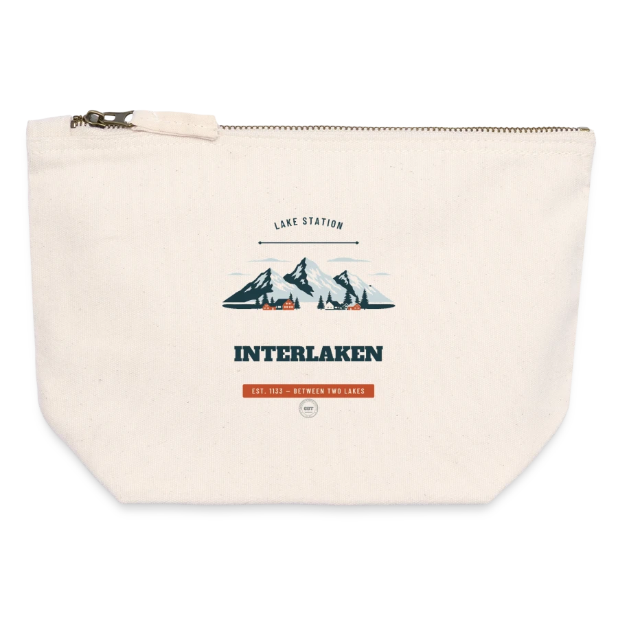 Interlaken badge on a canvas zip pouch 12 x 13 cm, nature