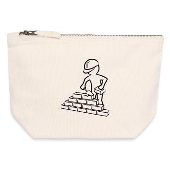 Travailleur de la construction avec truelle, mortier et mur - Pochette zippée en toile 12 x 13 cm - blanc naturel - Devant