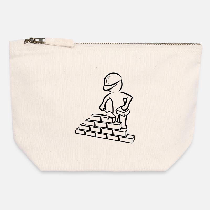 Construction worker with trowel, mortar and wall - Canvas Zip Pouch 12 x 13 cm - nature