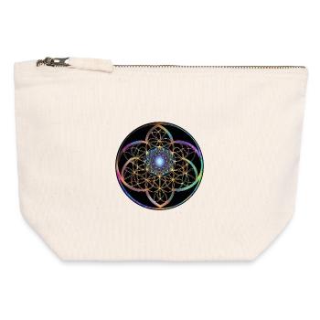 Fleur de vie kaléidoscopique - Pochette zippée en toile 12 x 13 cm - blanc naturel - Devant
